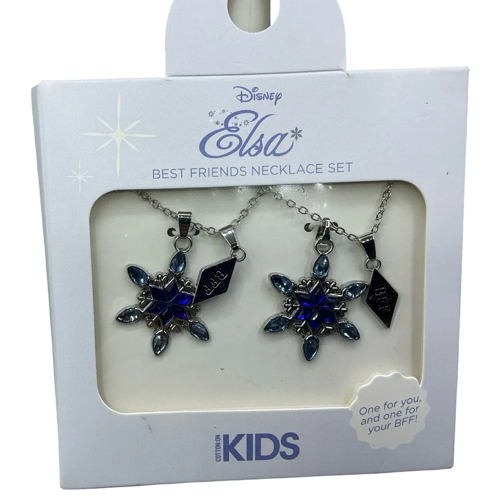 Disney Frozen Elsa Best Friends Snowflake Necklace Set 2 Pack Blue Silver Kids